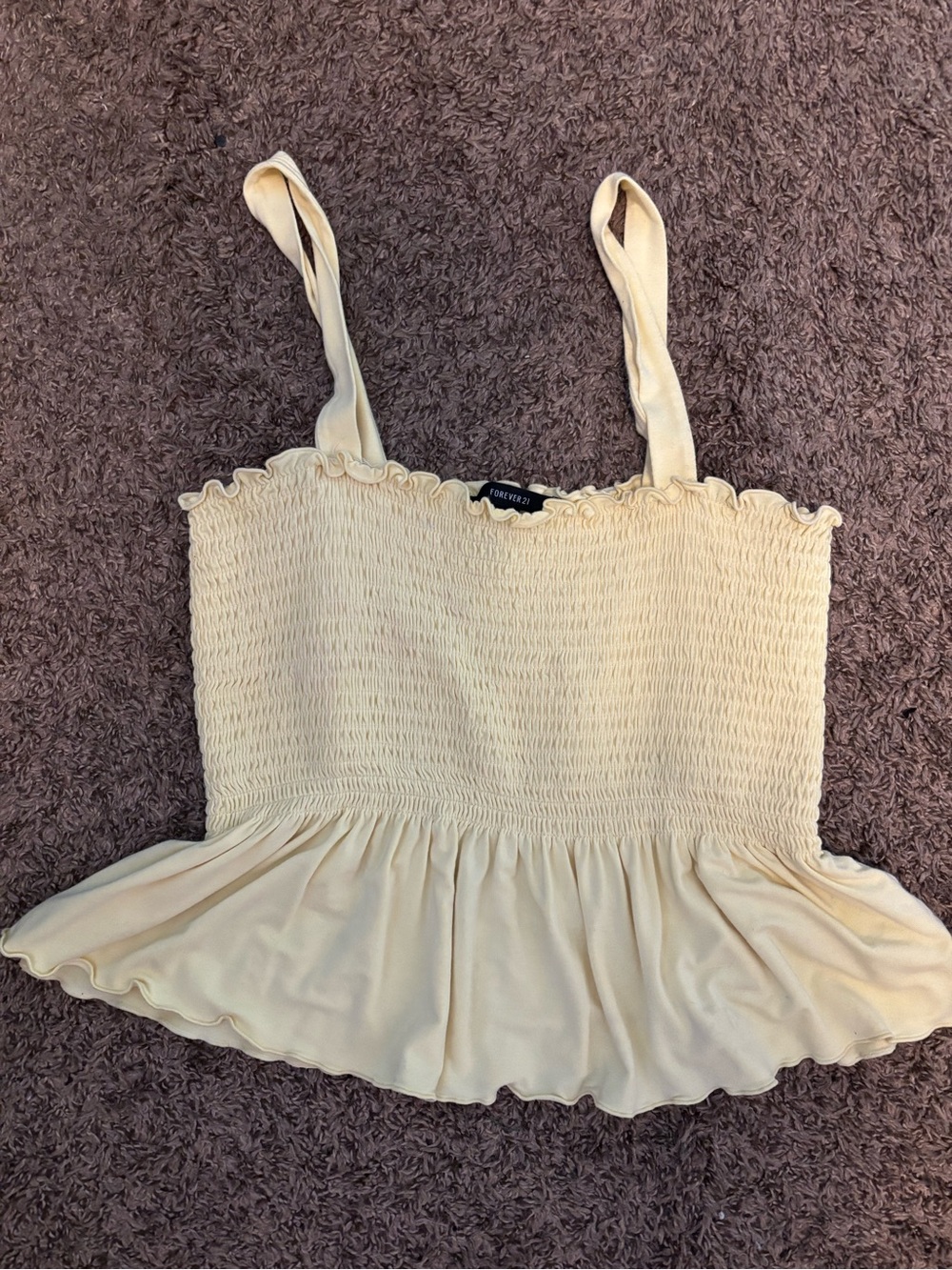 Forever 21 Cream Smocked Peplum Cami Tank